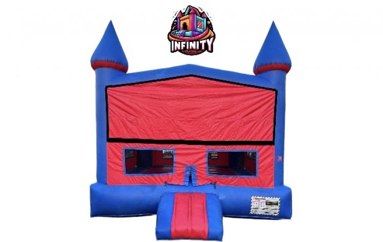 15x15 Red and Blue modular Bounce House with Basketball Goal